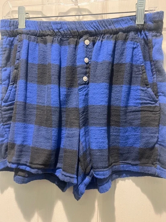 aerie Blue and Black Plaid Sleep Lounge Shorts - Picture 1 of 5